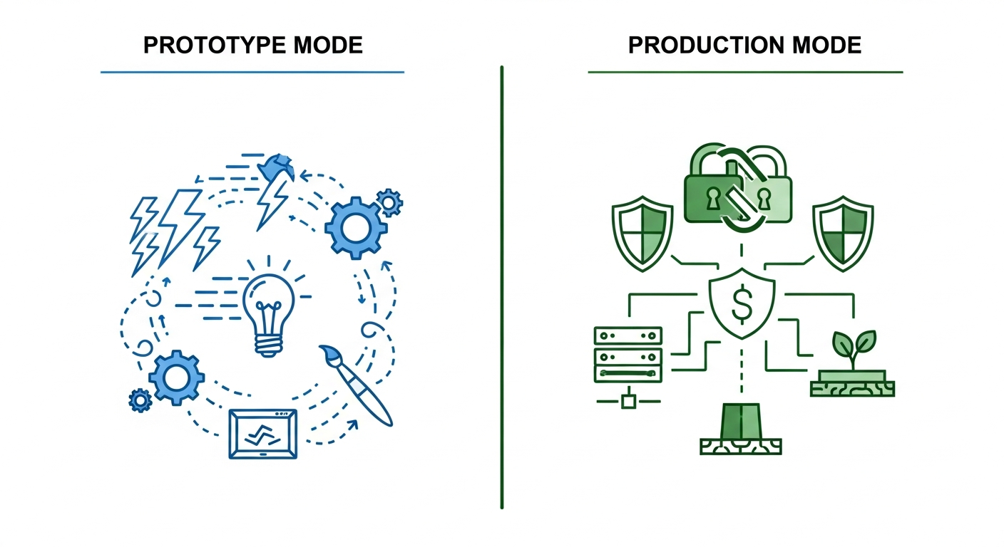 Prototype mode vs Production mode comparison