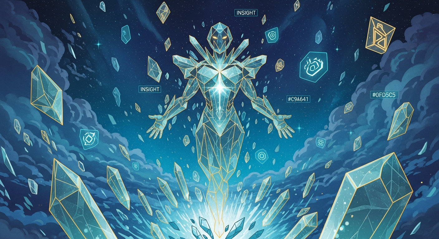 Frame 7: Data Oracle emerges from crystalline data structures